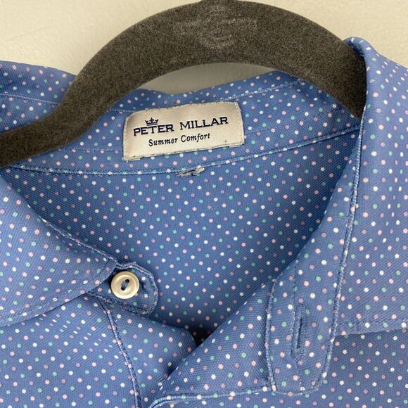 Peter Millar shirt Mens L blue summer comfort geometric‎ dot - Picture 4 of 11